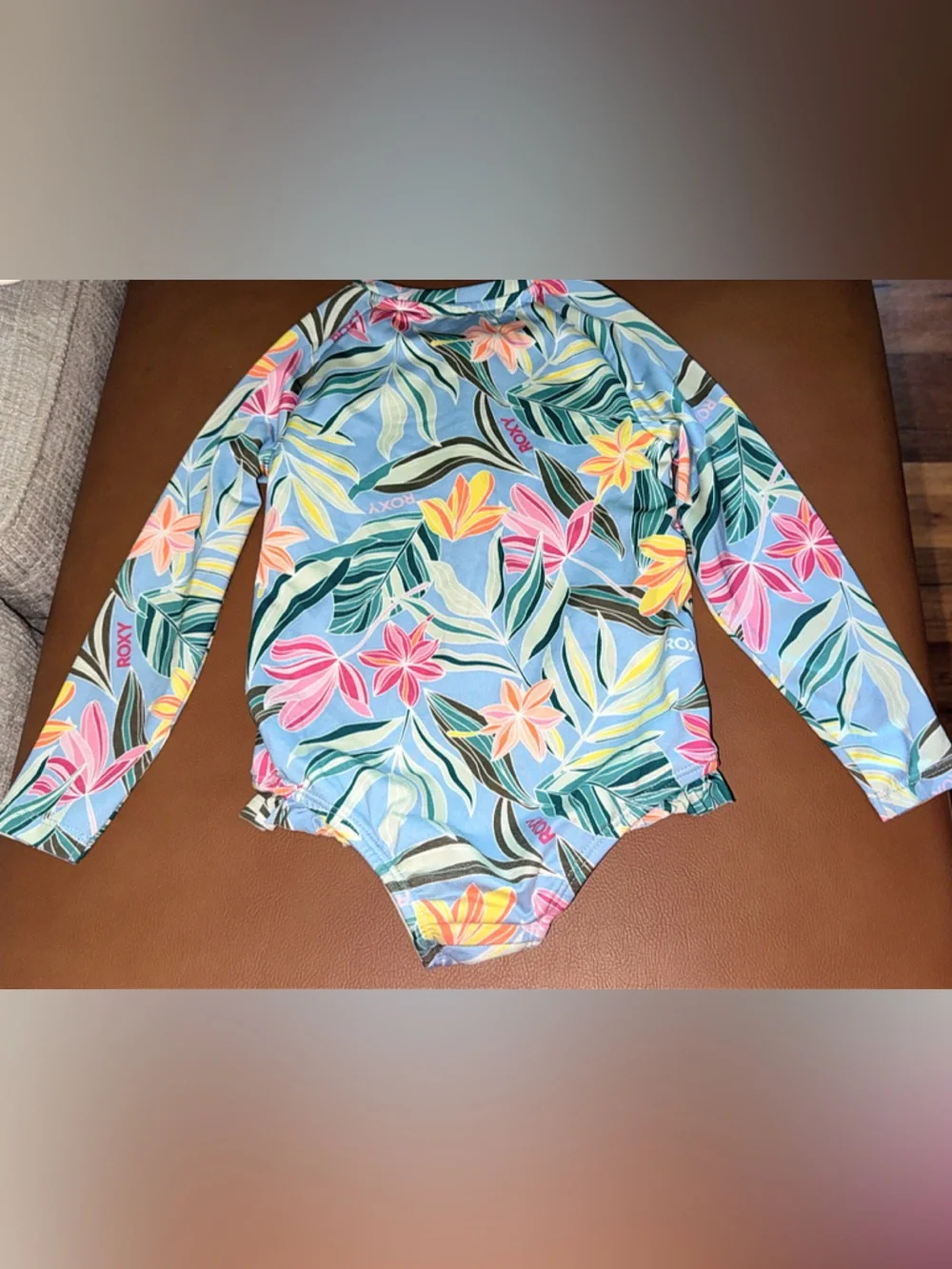 Like New Roxy Baby Girls Long Sleeve Tropical Ruffle 24m Swimsuit